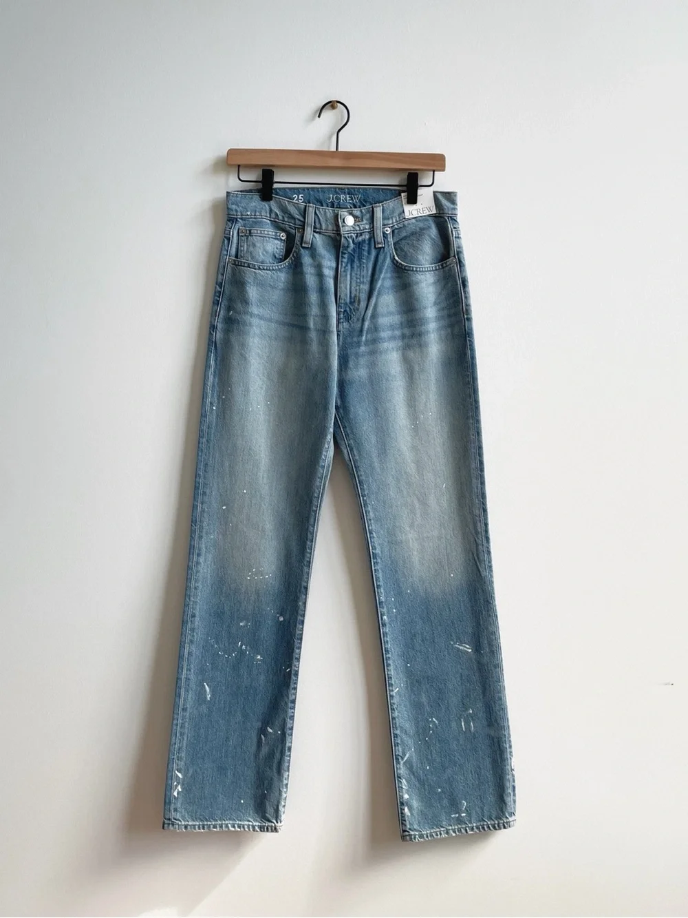 J. Crew Slouchy-straight Jeans with Paint Splatter in Ice Blue Wash Size 25